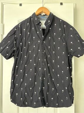 Cactus Man Mens black Button Up Short Sleeve Palm Trees XL